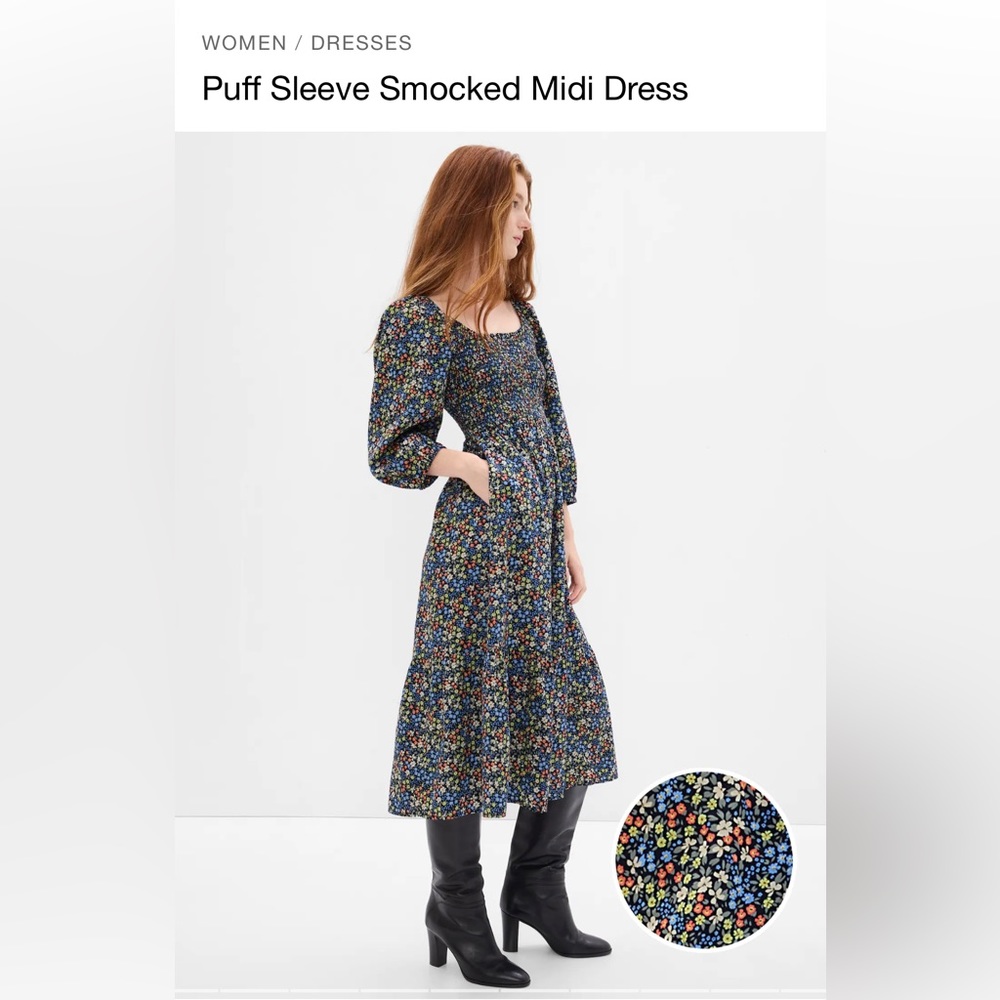 Puff Sleeved Floral Smoked Dress